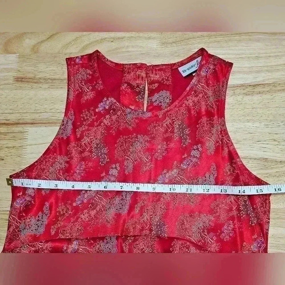 Vintage 90s Breakin Loose Asian Print Red Sleeveless Maxi Dress - Picture 10 of 11